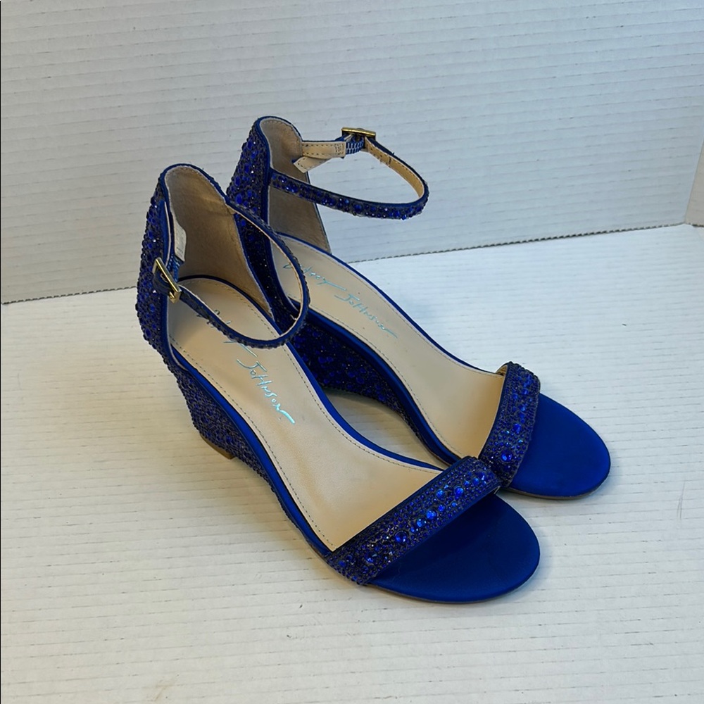 NWOT Betsey Johnson SB-Debie Royal Blue Rhinestone Wedge Sandals Size 6